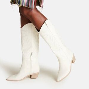 Dolce Vita White Leather Embossed Western Cowboy Boots
